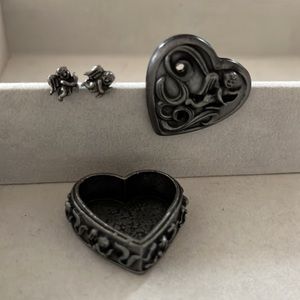 Torino pewter 3-1 Angel earrings brooch trinket box